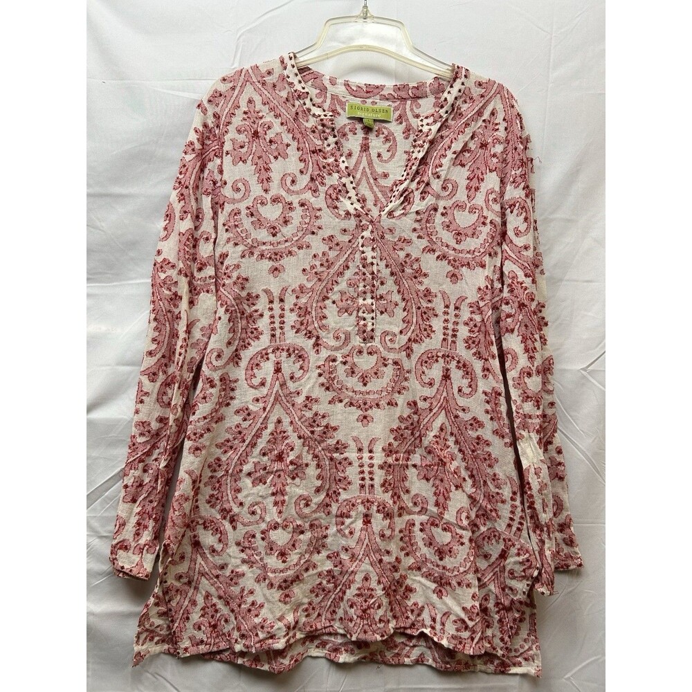 Sigrid Olsen Signature L Beaded Sequin Paisley Tunic Cotton Boho India